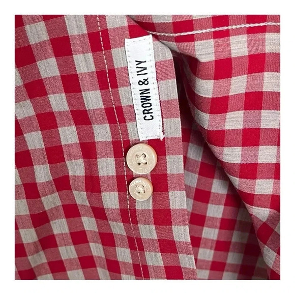 Crown & Ivy Long Sleeve Button Down Red White Checked‎ Men Size XLT - Picture 4 of 7